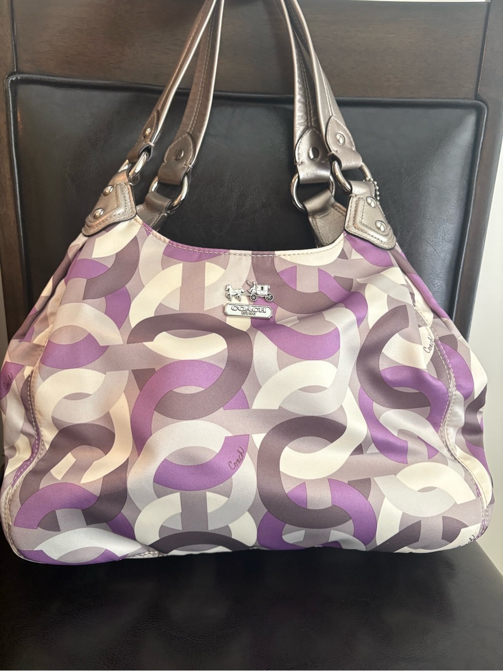 Vintage Coach 2010 Madison OP art Signature Shoulder Bag with Metallic Handles